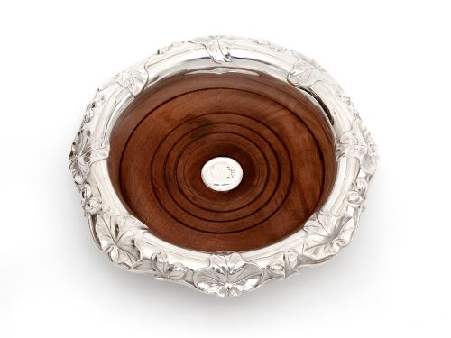 PAIR OF VICTORIAN SILVER PLATED COASTERS WITH EMBOSSED VINE LEAF BORDERS - ADDITIONAL PHOTO 2