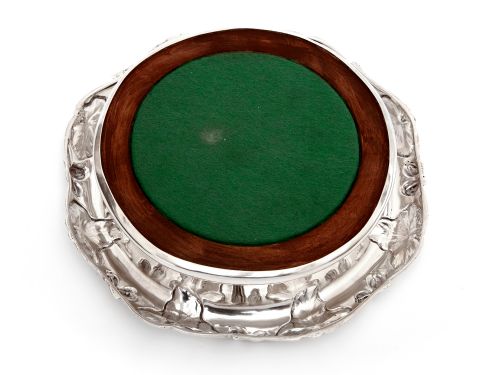 PAIR OF VICTORIAN SILVER PLATED COASTERS WITH EMBOSSED VINE LEAF BORDERS - ADDITIONAL PHOTO 3