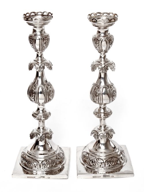 antique russian silver sabbath candle sticks marked a j goldman st petersburg - CATEGORY: ANTIQUE SILVER - DATED 1870