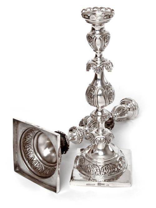 ANTIQUE RUSSIAN SILVER SABBATH CANDLE STICKS MARKED A J GOLDMAN ST PETERSBURG - ADDITIONAL PHOTO 1