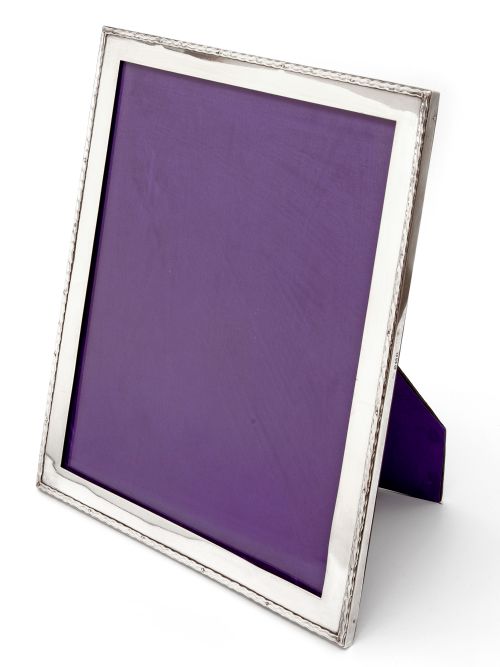 impressive silver photo picture frame with plain wavy mount and black leathered easel back - CATEGORY: ANTIQUE SILVER - DATED 1910