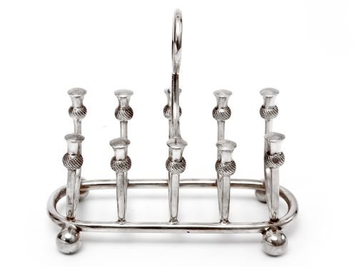 LATE VICTORIAN NOVELTY SILVER PLATED TOAST RACK WITH THISTLE DECORATION - ADDITIONAL PHOTO 1