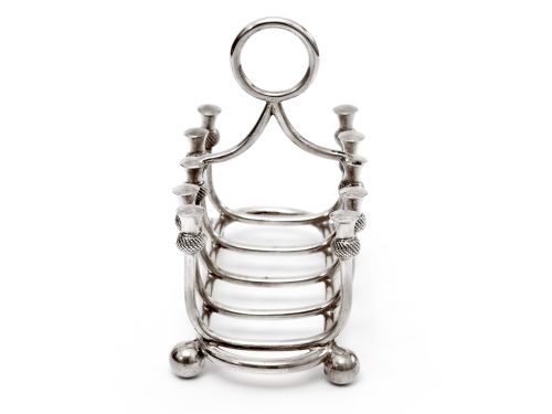 LATE VICTORIAN NOVELTY SILVER PLATED TOAST RACK WITH THISTLE DECORATION - ADDITIONAL PHOTO 2