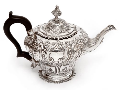 LATE VICTORIAN THREE PIECE SILVER TEA SET CHASED WITH FLOWERS AND SCROLLS - ADDITIONAL PHOTO 3