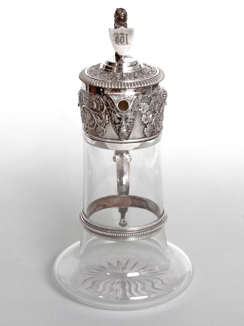 VICTORIAN ELKINGTON CO SILVER PLATED AND CUT GLASS CLARET JUG WITH BACCHUS MASK SPOUT - ADDITIONAL PHOTO 1