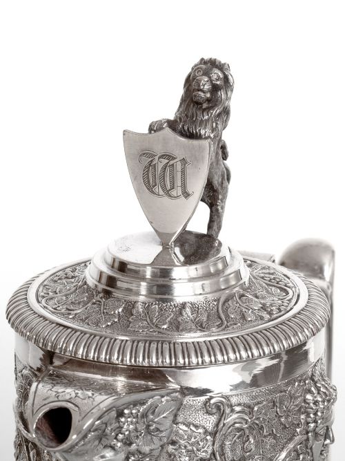 VICTORIAN ELKINGTON CO SILVER PLATED AND CUT GLASS CLARET JUG WITH BACCHUS MASK SPOUT - ADDITIONAL PHOTO 3