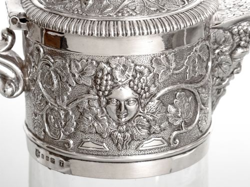 VICTORIAN ELKINGTON CO SILVER PLATED AND CUT GLASS CLARET JUG WITH BACCHUS MASK SPOUT - ADDITIONAL PHOTO 4