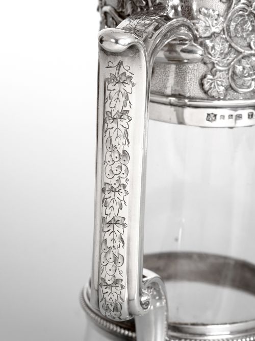 VICTORIAN ELKINGTON CO SILVER PLATED AND CUT GLASS CLARET JUG WITH BACCHUS MASK SPOUT - ADDITIONAL PHOTO 5