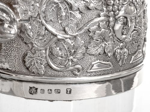 VICTORIAN ELKINGTON CO SILVER PLATED AND CUT GLASS CLARET JUG WITH BACCHUS MASK SPOUT - ADDITIONAL PHOTO 7