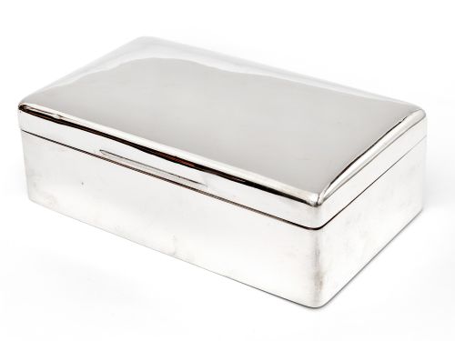 completely plain edwardian william comyns cedar lined silver cigar box - CATEGORY: ANTIQUE SILVER - DATED 1900