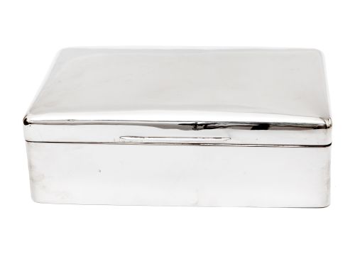 COMPLETELY PLAIN EDWARDIAN WILLIAM COMYNS CEDAR LINED SILVER CIGAR BOX - ADDITIONAL PHOTO 1