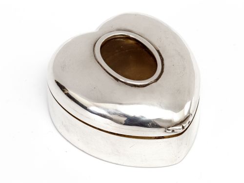 victorian silver heart shaped box with an oval photograph window - CATEGORY: ANTIQUE SILVER - DATED 1890