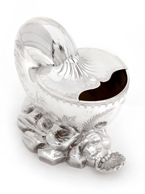 VICTORIAN SILVER PLATED NAUTILUS SHELL SPOON WARMER - ADDITIONAL PHOTO 1