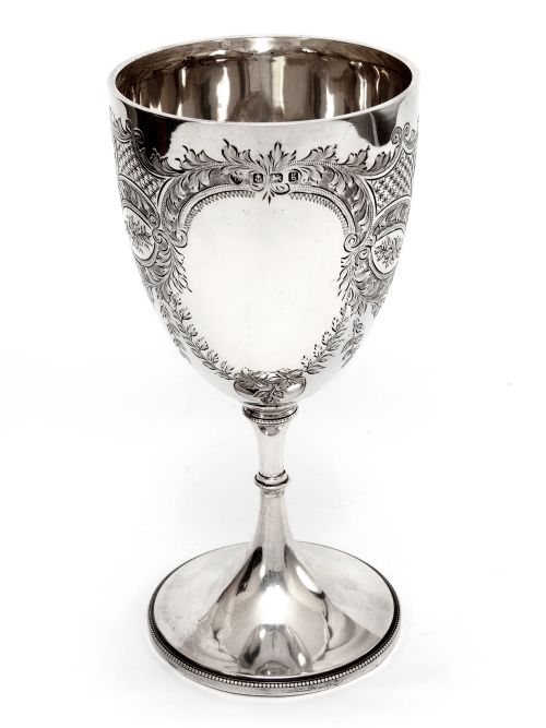 edwardian silver goblet engraved on the bowl with scrolls floral motifs and garlands - CATEGORY: ANTIQUE SILVER - DATED 1900