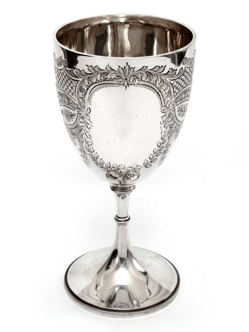 EDWARDIAN SILVER GOBLET ENGRAVED ON THE BOWL WITH SCROLLS FLORAL MOTIFS AND GARLANDS - ADDITIONAL PHOTO 2