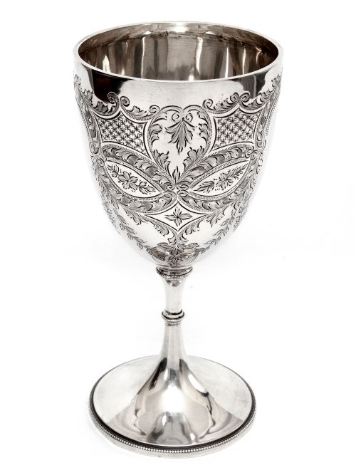 EDWARDIAN SILVER GOBLET ENGRAVED ON THE BOWL WITH SCROLLS FLORAL MOTIFS AND GARLANDS - ADDITIONAL PHOTO 3