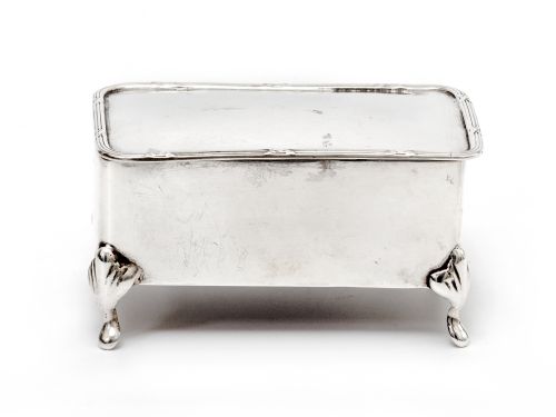 SILVER JEWELLERY BOX WITH A HINGED RIBBON AND REED MOUNTED LID - ADDITIONAL PHOTO 1
