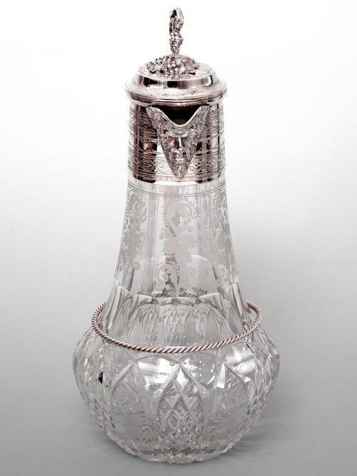 VICTORIAN SILVER PLATED CUT GLASS CLARET JUG WITH BACCHUS SPOUT - ADDITIONAL PHOTO 1