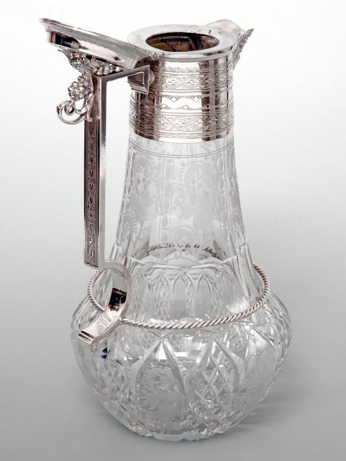 VICTORIAN SILVER PLATED CUT GLASS CLARET JUG WITH BACCHUS SPOUT - ADDITIONAL PHOTO 2
