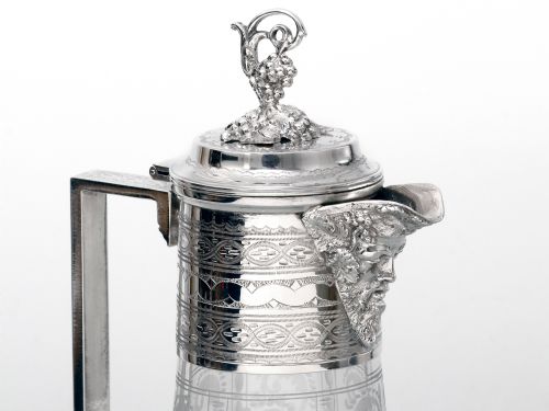 VICTORIAN SILVER PLATED CUT GLASS CLARET JUG WITH BACCHUS SPOUT - ADDITIONAL PHOTO 3