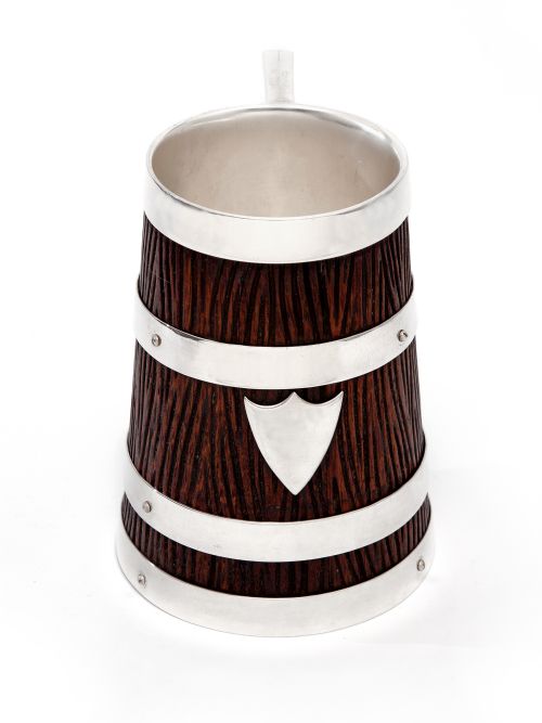 VICTORIAN OAK AND SILVER PLATED MUG WITH A TAPERING RUSTIC CARVED BODY - ADDITIONAL PHOTO 1