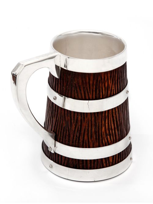 VICTORIAN OAK AND SILVER PLATED MUG WITH A TAPERING RUSTIC CARVED BODY - ADDITIONAL PHOTO 2