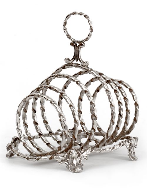 antique silver plated toast rack with six rope style hooped divisions - CATEGORY: ANTIQUE SILVER - DATED 1890