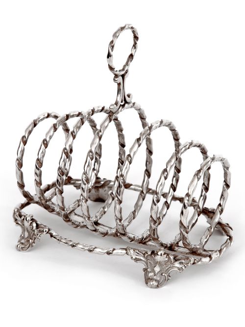 ANTIQUE SILVER PLATED TOAST RACK WITH SIX ROPE STYLE HOOPED DIVISIONS - ADDITIONAL PHOTO 1