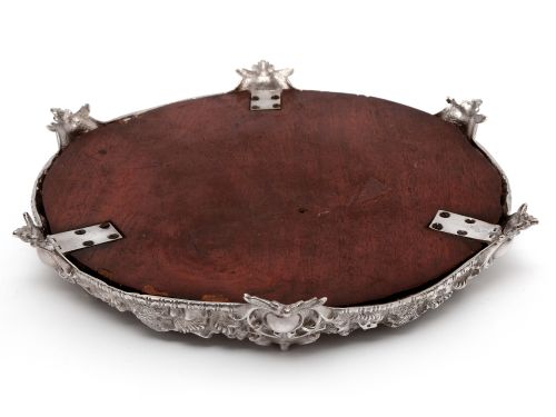 CAST VICTORIAN CIRCULAR MIRROR PLATEAU CAKE STAND WITH A ROCKY SIMULATED BORDER - ADDITIONAL PHOTO 3