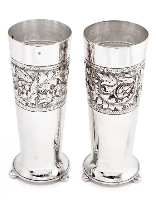 pair of antique walker and hall plain silver plated flower vases - CATEGORY: ANTIQUE SILVER - DATED 1890