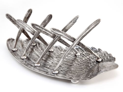 silver plated toast rack shaped as a bird wing engraved with feathers - CATEGORY: ANTIQUE SILVER - DATED 1890