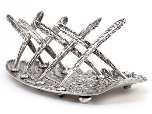 SILVER PLATED TOAST RACK SHAPED AS A BIRD WING ENGRAVED WITH FEATHERS - ADDITIONAL PHOTO 3