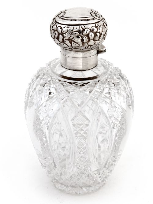 victorian cut glass and silver perfume bottle - CATEGORY: ANTIQUE SILVER - DATED 1890