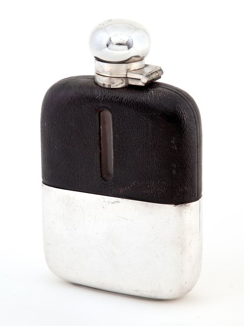 vintage james dixon son silver plated hip flask with detachable cup - CATEGORY: ANTIQUE SILVER - DATED 1940