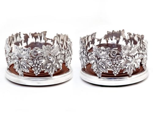 pair of good quality silver plated cast open work grape and vine coasters - CATEGORY: ANTIQUE SILVER - DATED 1900