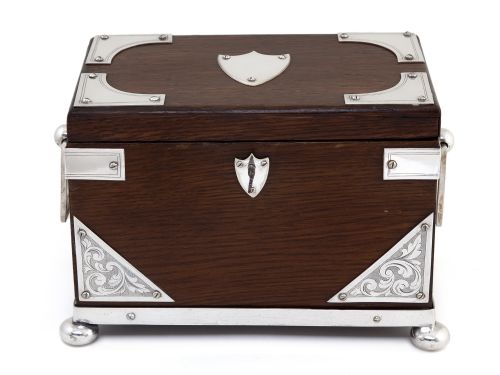 LATE VICTORIAN OAK AND SILVER PLATE RECTANGULAR TWO COMPARTMENT TEA CADDY - ADDITIONAL PHOTO 3