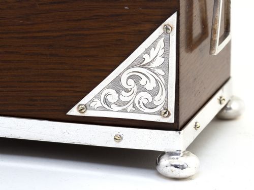 LATE VICTORIAN OAK AND SILVER PLATE RECTANGULAR TWO COMPARTMENT TEA CADDY - ADDITIONAL PHOTO 5