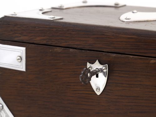 LATE VICTORIAN OAK AND SILVER PLATE RECTANGULAR TWO COMPARTMENT TEA CADDY - ADDITIONAL PHOTO 6