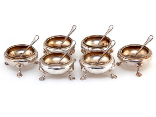 ANTIQUE ELKINGTON CO BOXED SET OF SIX SILVER PLATED SALTS WITH MATCHING SALT SPOONS - ADDITIONAL PHOTO 1
