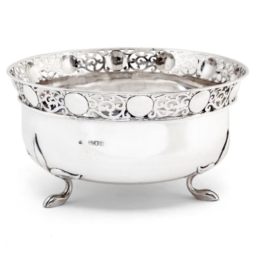 edwardian silver bowl with art nouveau foliage style feet - CATEGORY: ANTIQUE SILVER - DATED 1900