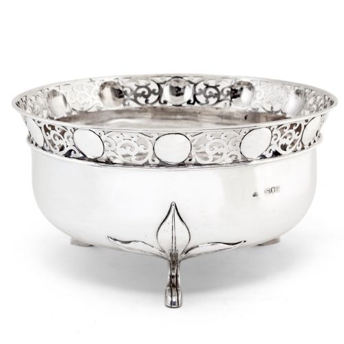 EDWARDIAN SILVER BOWL WITH ART NOUVEAU FOLIAGE STYLE FEET - ADDITIONAL PHOTO 1