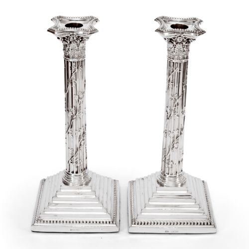 pair of victorian silver corinthian column 12 candle sticks - CATEGORY: ANTIQUE SILVER - DATED 1890