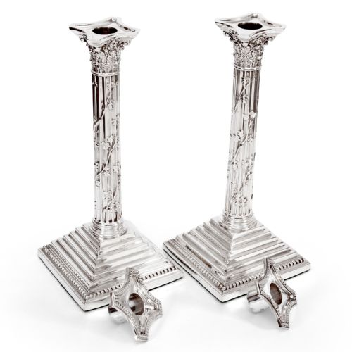 PAIR OF VICTORIAN SILVER CORINTHIAN COLUMN 12 CANDLE STICKS - ADDITIONAL PHOTO 2