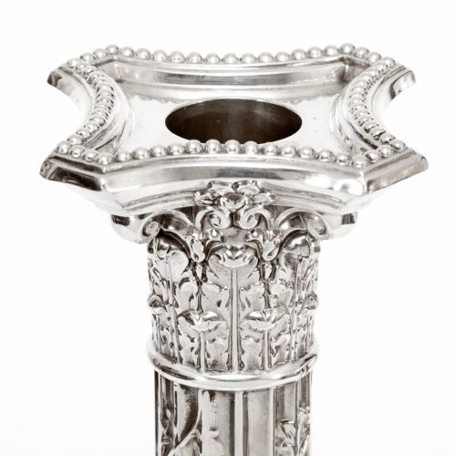 PAIR OF VICTORIAN SILVER CORINTHIAN COLUMN 12 CANDLE STICKS - ADDITIONAL PHOTO 3