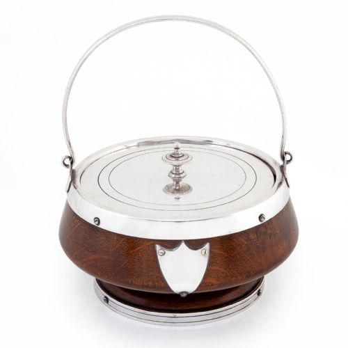 victorian oak silver plated butter dish with china liner - CATEGORY: ANTIQUE SILVER - DATED 1890