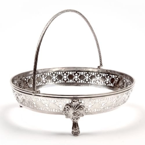 LARGE VICTORIAN CIRCULAR BLUE OPELINE GLASS LINED SILVER PLATED BASKET - ADDITIONAL PHOTO 4