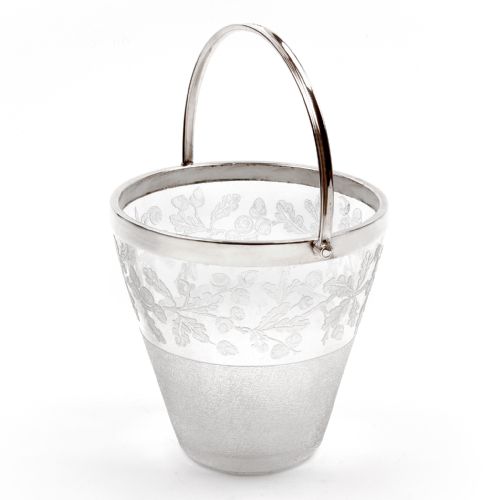DECORATIVE VICTORIAN SILVER PLATED AND GLASS ICE PAIL ETCHED WITH OAK LEAVES - ADDITIONAL PHOTO 1