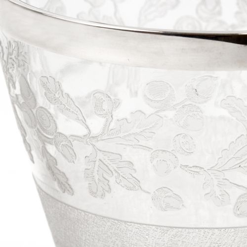 DECORATIVE VICTORIAN SILVER PLATED AND GLASS ICE PAIL ETCHED WITH OAK LEAVES - ADDITIONAL PHOTO 2