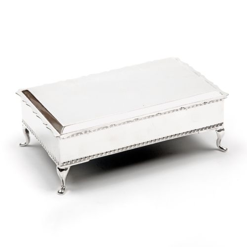 smart good quality silver plated jewellery box with pink velvet lining - CATEGORY: ANTIQUE SILVER - DATED 1920