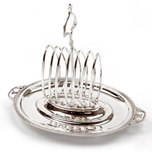 elegant late victorian toast rack with removable dish - CATEGORY: ANTIQUE SILVER - DATED 1890